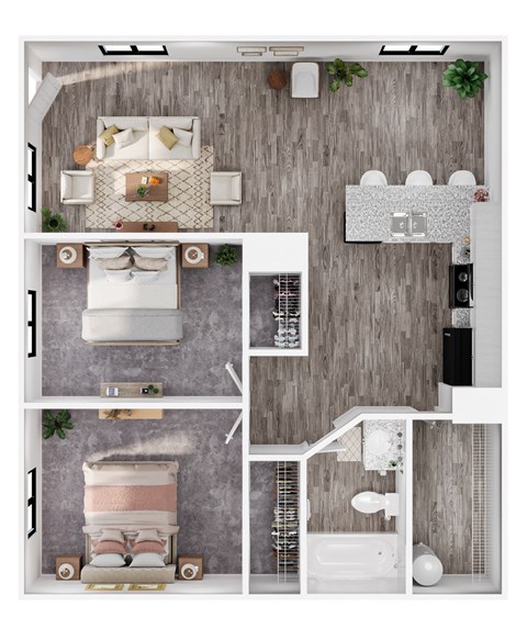 Floor plan for 2 beds, 1 bath, 816 sqft